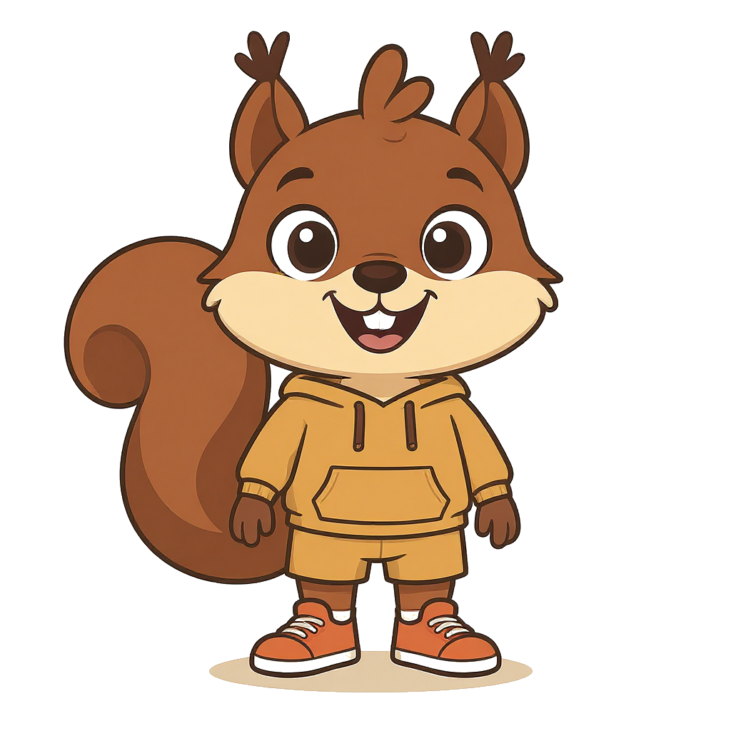 Nutty the squirrel, Lumi's adventurous companion, always ready to explore the forest